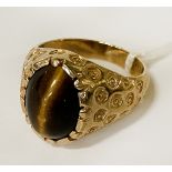 10CT GOLD GENT RING WITH TIGERS EYE SIZE P - 7.6 GRAMS APPROX