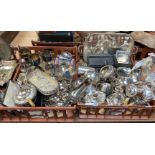 TWO TRAYS OF SILVER PLATE & METALWARE