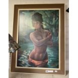 1960 PRINT OF A YOUNG LADY I. H. LYNCH - 69 CMS (H) X 49 CMS (H) INNER FRAME APPROX