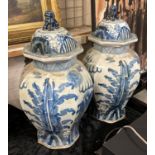 PAIR OF LARGE BLUE & WHITE JARS