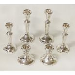 3 PAIRS OF H/M SILVER CANDLESTICKS 21 OZS TOTAL APPROX