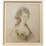 NATHANIEL HONE R.A 1718 - 1785 PENCIL/WATERCOLOUR STUDY OF A YOUNG WOMAN - SIGNED 14CMS X 12.5CMS TO