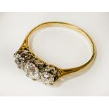 18CT GOLD THREE STONE DIAMOND RING SIZE 0 2.3 GRAMS APPROX