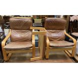 TWO SWEDISH LEATHER CHAIRS & FOOTSTOOL