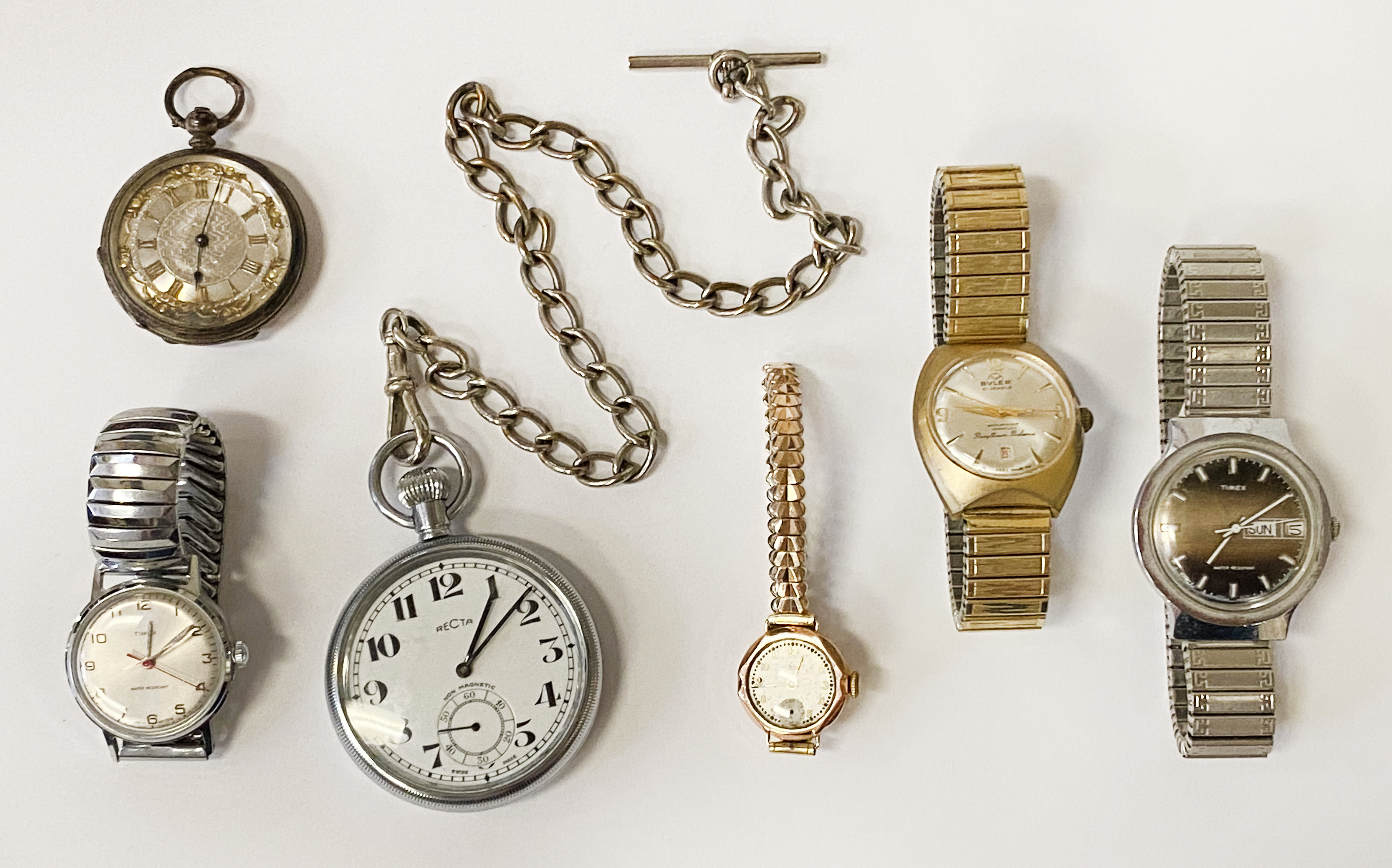 QTY OF GENTS WATCHES & POCKET WATCHES TO INCLUDE SILVER FOB WATCH & 9CT CASED LADIES WATCH
