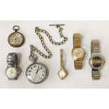 QTY OF GENTS WATCHES & POCKET WATCHES TO INCLUDE SILVER FOB WATCH & 9CT CASED LADIES WATCH