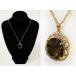 9CT GOLD CHAIN WITH SMOKEY QUARTZ - APPROX 12.5 GRAMS