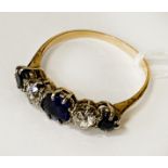 18CT GOLD OLD CUT DIAMOND & NATURAL SAPPHIRE RING - SIZE P/Q 2.3 GRAMS APPROX
