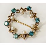 9CT GOLD PEARL & TOPAZ BROOCH - 4 GRAMS APPROX