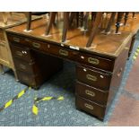 LEATHER TOP MILITARY STYLE PEDESTAL DESK
