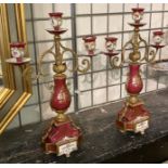 PAIR OF RED PORCELAIN & BRONZE CANDELABRA 41CMS (H) APPROX