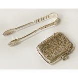 H/M SILVER MATCH HOLDER & SILVER TONGS 1OZ/40 GRAMS APPROX