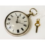 SOLOMON LEVY DEAL N313 HM SILVER POCKET WATCH INSCRIBED ON DUST COVER WITH KEY - WORKING
