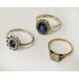 3 18CT DIAMOND RINGS 2 HAVE SAPPHIRES 8.1G SIZES I & N