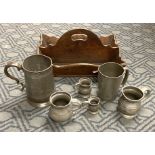 GEORGE TRAY & 6 EARLY PEWTER JUGS