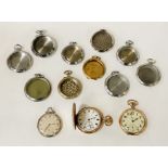 LARGE QTY OF POCKET WATCH CASES WITH ROLLED GOLD FULL HUNTER POCKET WATCH - WORKING & AN OPENFACE