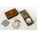 OPEN FACE SILVER J W BENSON POCKET WATCH & PLAYING CARDS