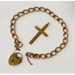 9ct bracelet and padlock to include a rolled gold cross - Gold weight is 8.7 Grams