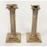 PAIR OF H/M SILVER COLUMN CANDLESTICKS 20CMS (H)