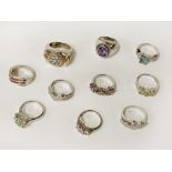 10 SILVER RINGS WITH GEMSTONES & DIAMOND