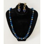 SILVER LAPIS LAZULI NECKLACE WITH LAPIS & METAL EARRINGS