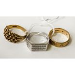 THREE 9 CT. GOLD GENTS RINGS - 14.6 GRAMS APPROX SIZES U & S