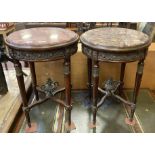 PAIR OF MARBLE TOP ROUND MOUNTED FRENCH TABLES