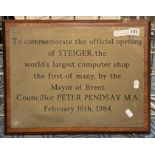 BRONZE PLAQUE TO COMMEMORATE THE OFFICIAL OPENING OF STEIGER -36CMS (H) X 46CMS (W) APPROX