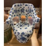 BLUE & WHITE PORCELAIN GARDEN SEAT - DAMAGED