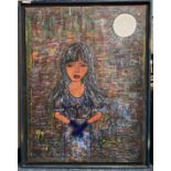 OIL PAINTING ''GIRL GHOST'' - SEMI ABSTRACT ONE ORIGINAL SIZE 158CMS X 123CMS IN WOODEN FRAME -