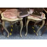 PAIR OF MARBLE TOP GREEN TABLES