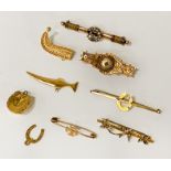 QTY OF MOSTLY 9CT GOLD BAR BROOCHES & OTHER - APPROX 19 GRAMS