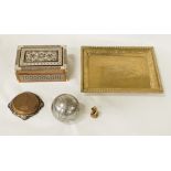 INTERESTING ITEMS LOT INC. BRASS CHINESE TRAY, COPPER FRENCH MEDAL SOLDIER FIGURE