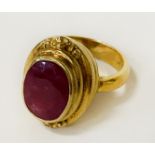 SILVER GILT RING WITH RAW GARNET & CERTIFICATE - SIZE Q