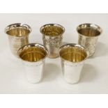 FIVE 800 GRADE SILVER KIDDISH CUPS - APPROX 7 OZ