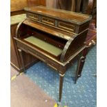 BRASS & INLAID FRENCH CYLINDER DESK