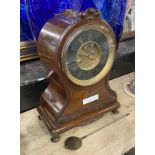 MAHOGANY FRENCH MOVEMENT CLOCK 34CMS (H) APPROX A/F