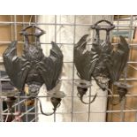 PAIR OF BRONZE BAT WALL SCONCES