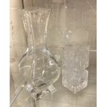 BACCARAT GLASS VASE WITH A SCANDINAVIAN STUDIO GLASS VASE - LARGEST 25 CMS (H) AND SMALLEST 14 CMS