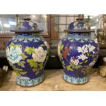 PAIR OF LARGE CLOISONNE GINGER JARS - 37CMS (H) APPROX