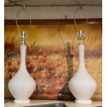 PAIR OF WHITE GLASS & MARBLE 1960'S LAMPS - 84CMS (H) APPROX