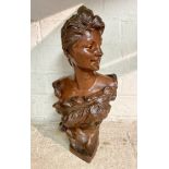 SIGNED BRONZE BUST OF GIRL - 31.5CMS (H) APPROX