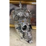 CHROME EFFECT SKULL WITH CROWN 33CMS (H) APPROX