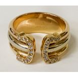 CARTIER BUCKLE RING - WHITE & YELLOW 18CT WITH DIAMONDS TO SHOULDERS - SIZE P