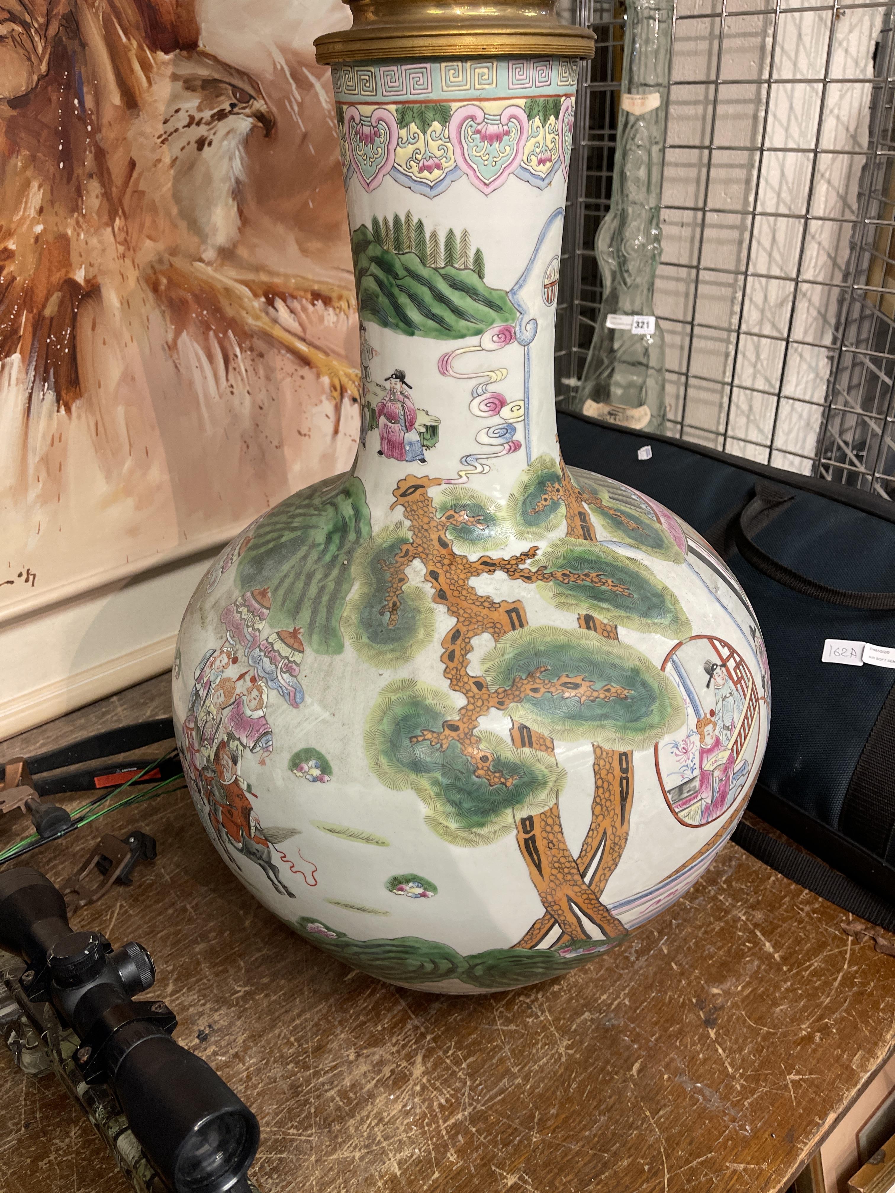 LARGE CHINESE PORCELAIN BOTTLE VASE DECORATED IN FAMILE COLOURS MARK OF JAIQING POSSIBLY 19TH - Image 3 of 5