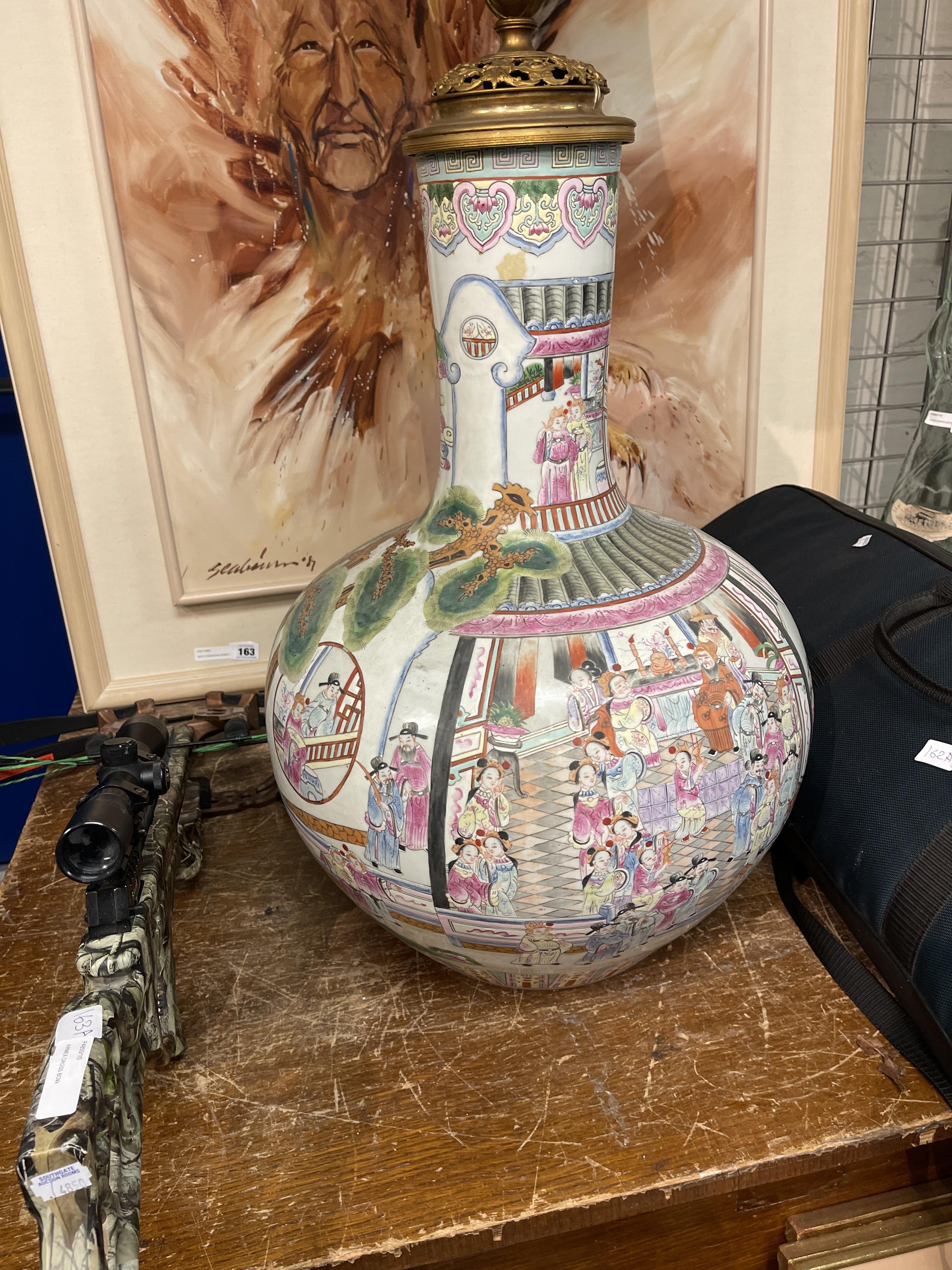 LARGE CHINESE PORCELAIN BOTTLE VASE DECORATED IN FAMILE COLOURS MARK OF JAIQING POSSIBLY 19TH - Image 2 of 5