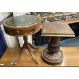 DRUM TABLE WITH CARVED PEDESTAL