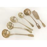 COLLECTION OF HM SILVER LADLES WITH A HM SILVER CAKE SLICE - 48 OZS APPROX