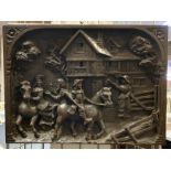 EARLY CARVED OAK PLAQUE 44.5CMS (H) X 61CMS (W) SOME COMMENSURATE WEAR