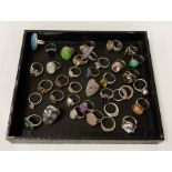 COLLECTION OF SILVER RINGS WITH GEMSTONES 6OZS INC STONES APPROX